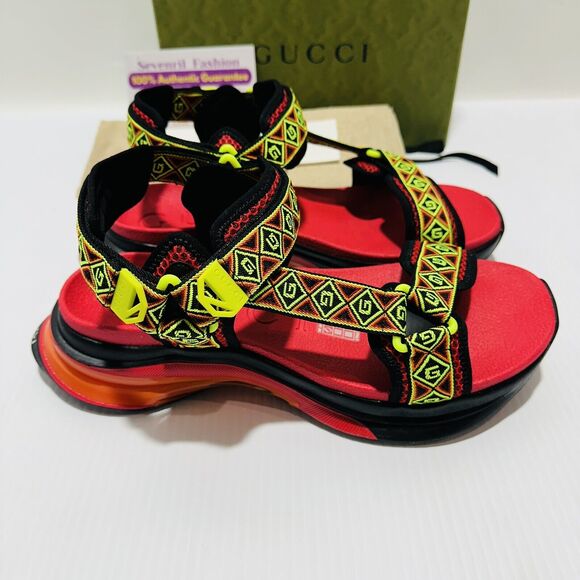 Gucci Run 10/ US 10.5 Touch Strap Sandals Square G Canvas Multicolor NIB $970 - Picture 6 of 13
